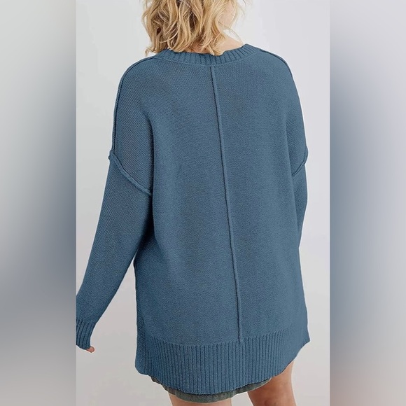 MEROKEETY Women's Casual Crew Neck Side Split Pullover sweater medium - Picture 4 of 12